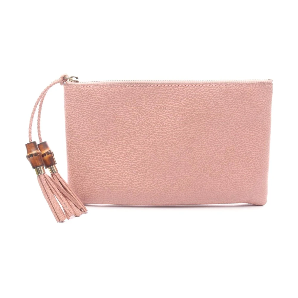 Gucci Vintage Women's Pink Pre-Owned Vintage Bamboo Tassel Leather Clutch