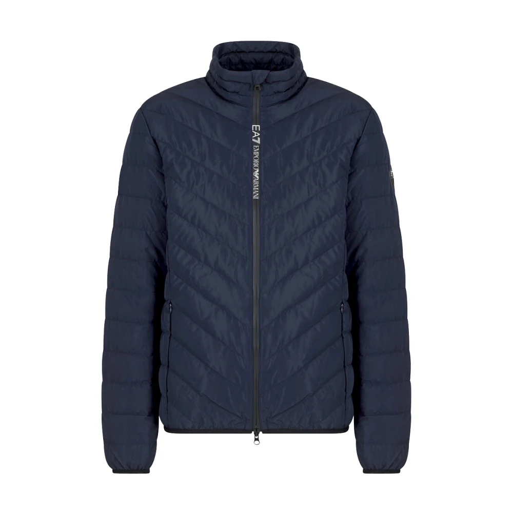 Emporio Armani Ea7 Blå Chevron Quiltad Pufferjacka