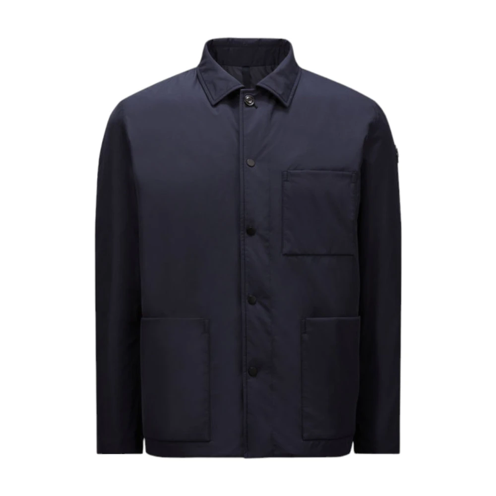Moncler Navy Dons Shacket met Leren Patch Blue Heren