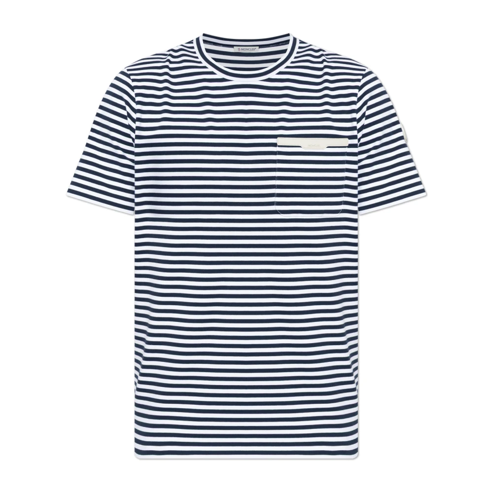 Moncler Mannelijk Blauw Tops Heren, L, Katoen, T-Shirt Met Zak