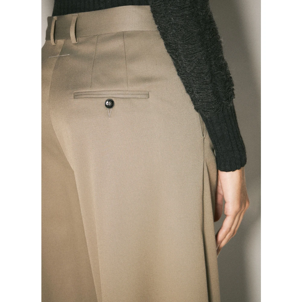 MM6 Maison Margiela Veiligheidsspeld Wijde Pijpen Broek Brown Dames