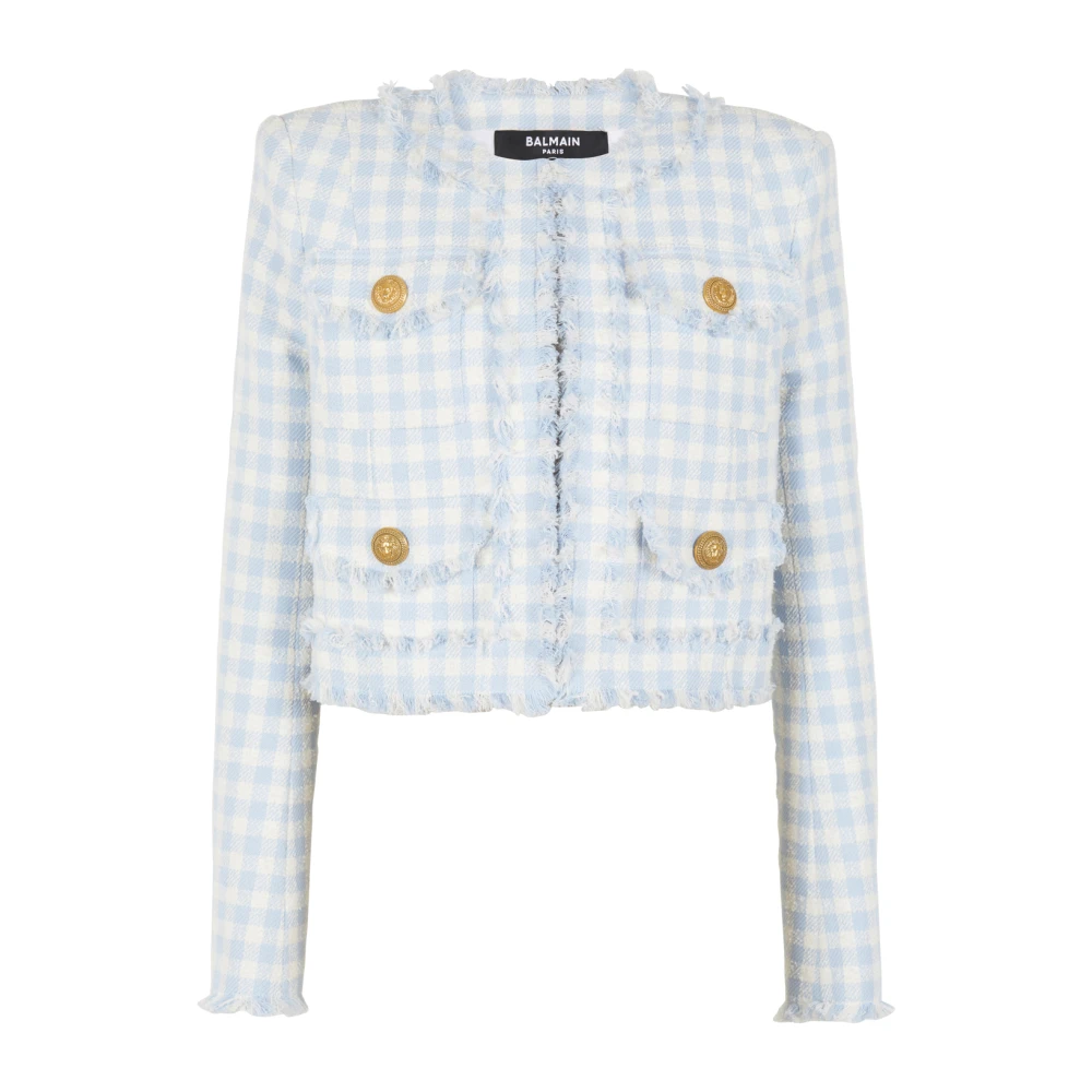 Balmain Gingham tweed jasje Blue Dames