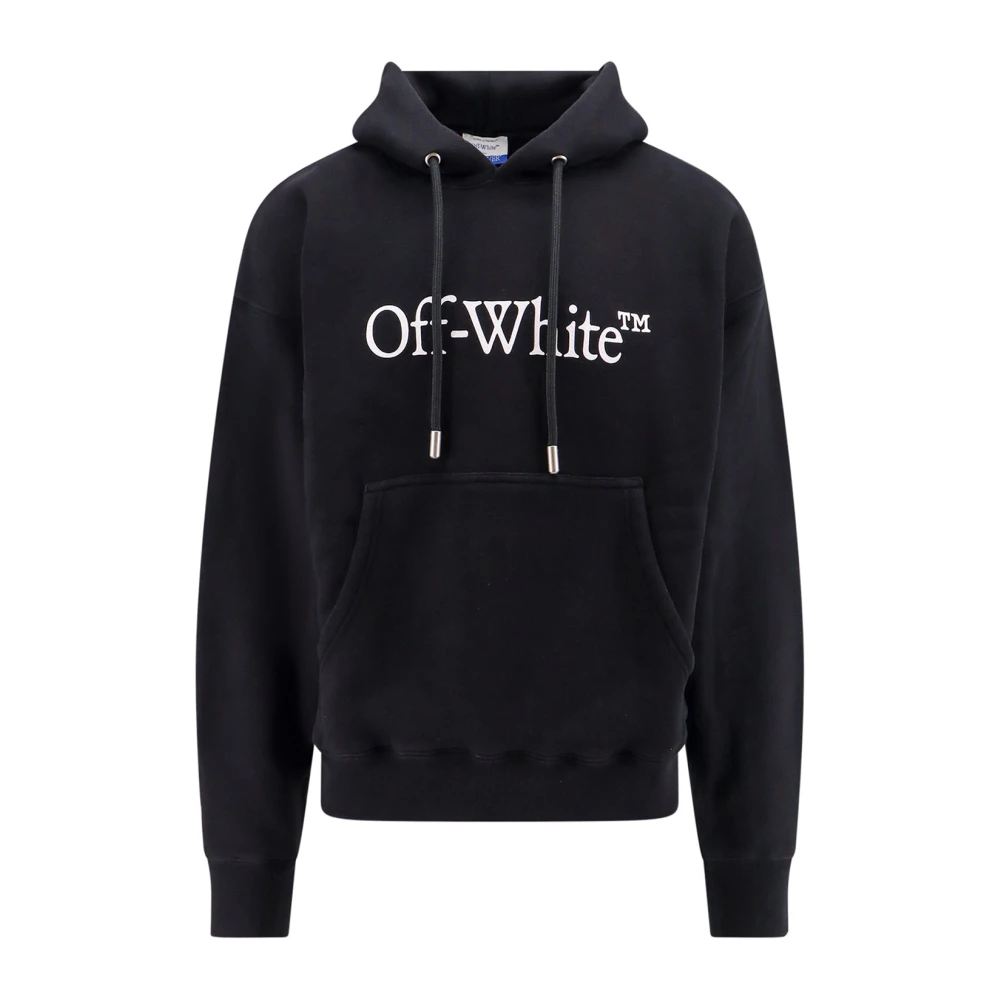 Off White Logo Print Bomullssweatshirt med Huva Black, Herr