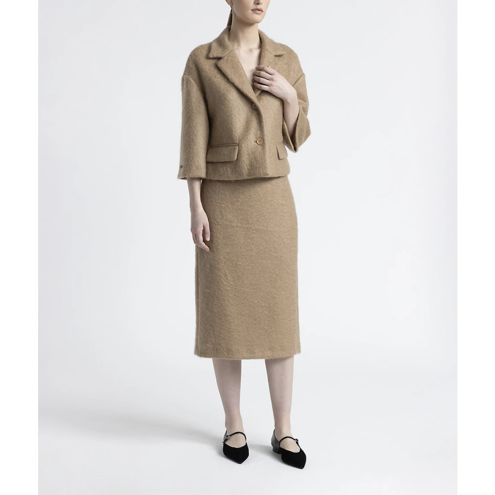 PESERICO Wollen en mohair cropped blazer Brown Dames