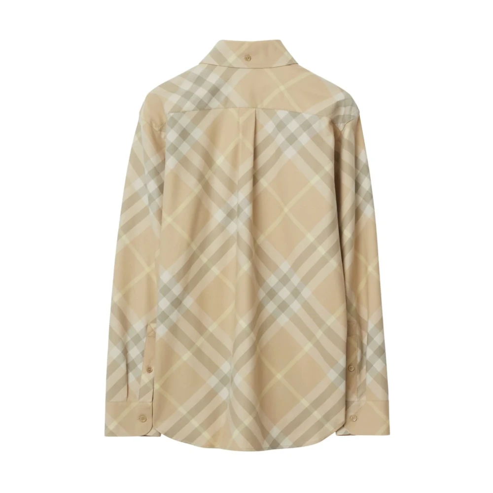 Burberry Beige Twill Kraag Shirt met Check Beige Dames