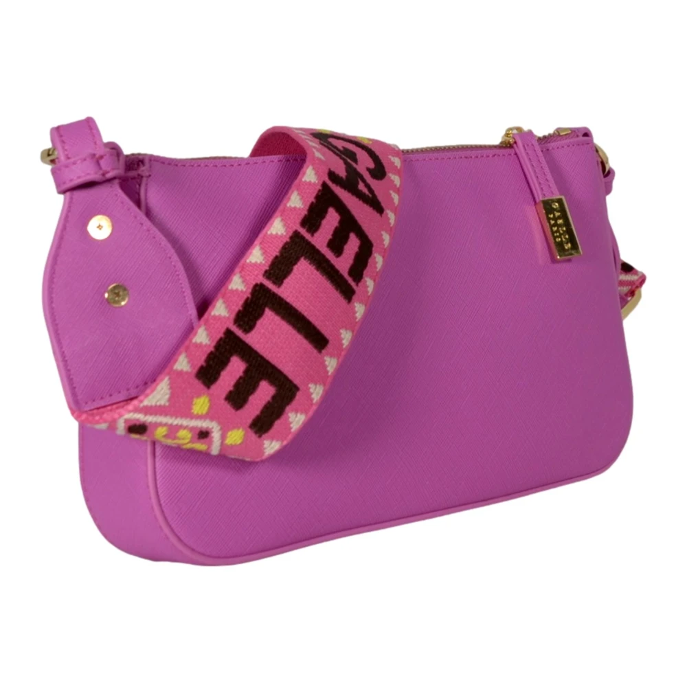 Gaëlle Paris Mini Schoudertas met Metalen Logo en Jacquard Riem in Magenta Purple Dames