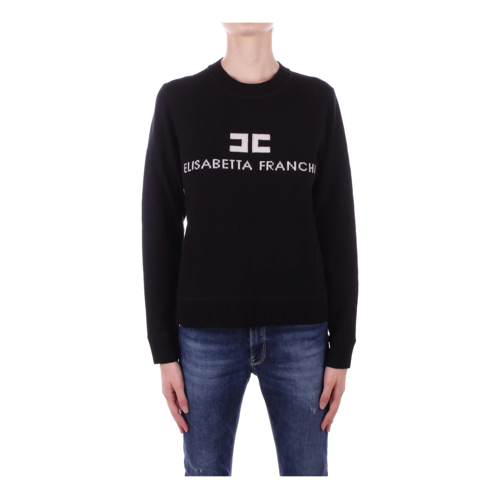 Elisabetta Franchi Geborduurde Logo Sweaters Black Dames