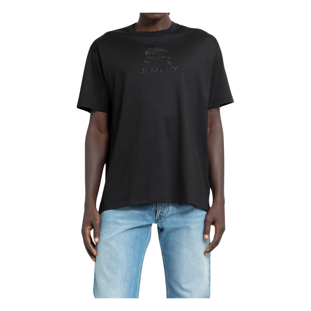 Burberry Zwart EKD Katoenen T-Shirt met Logo Borduursel Black Heren