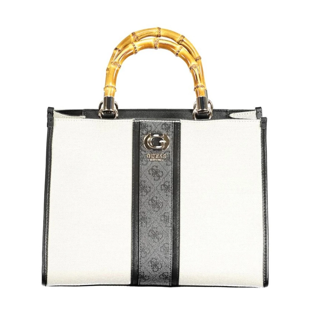Guess Zwarte katoenen handtas met meerdere vakken White Dames