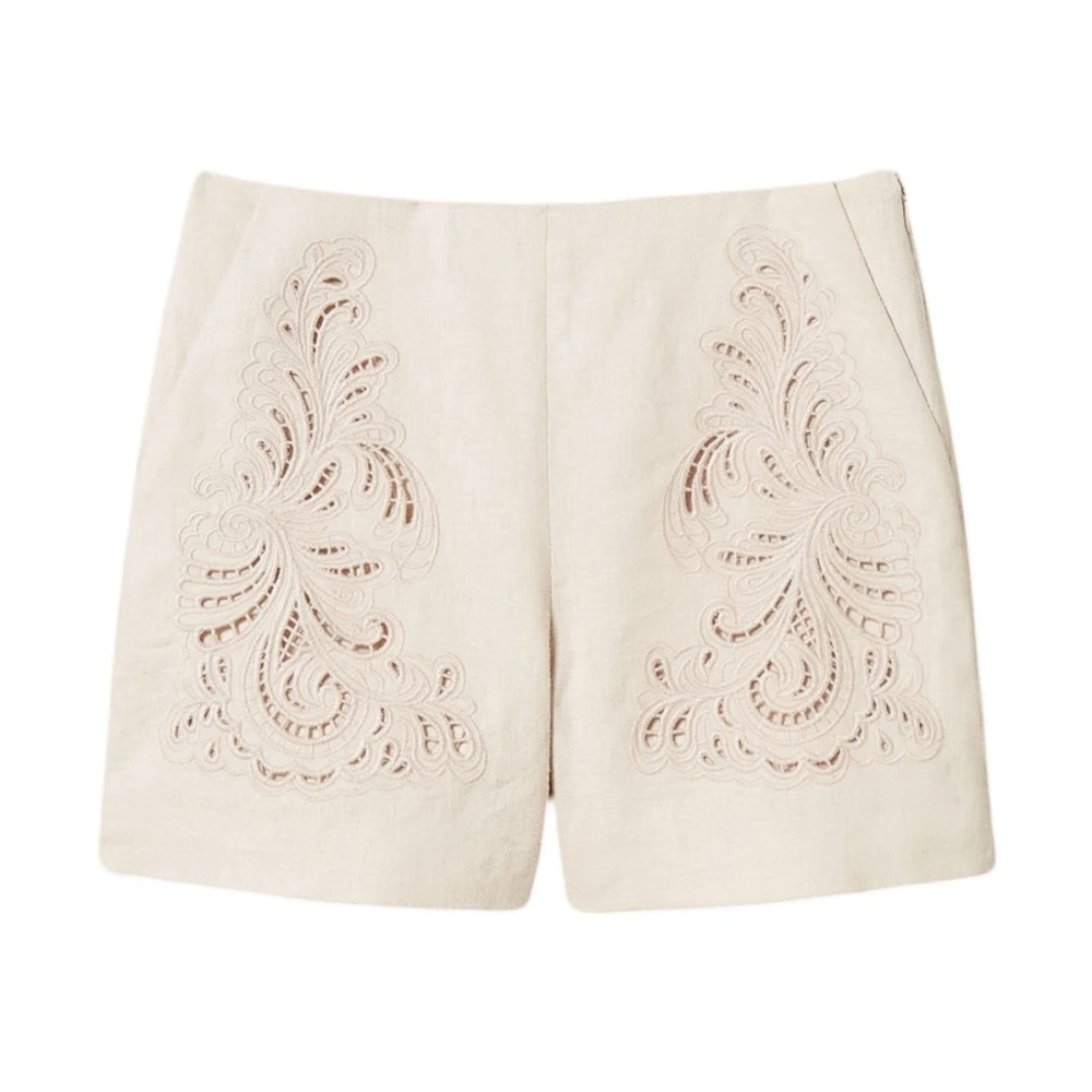 Twinset Broderad Linneblandning Beige Shorts Beige, Dam