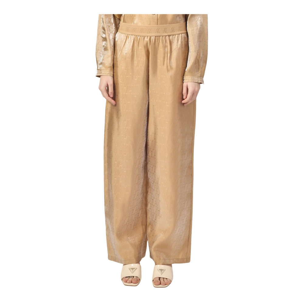 Armani Exchange Bruine Logo Print Elastische Broek Brown Dames