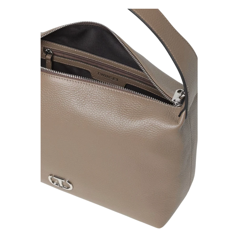 Twinset Grijze leren schoudertas met rits Gray Dames