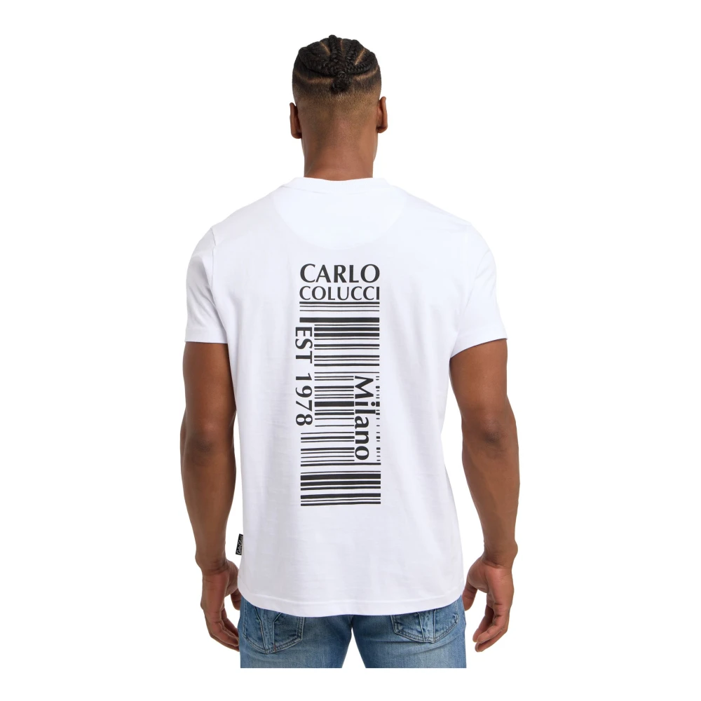 carlo colucci Barcode Print Statement T-Shirt White Heren