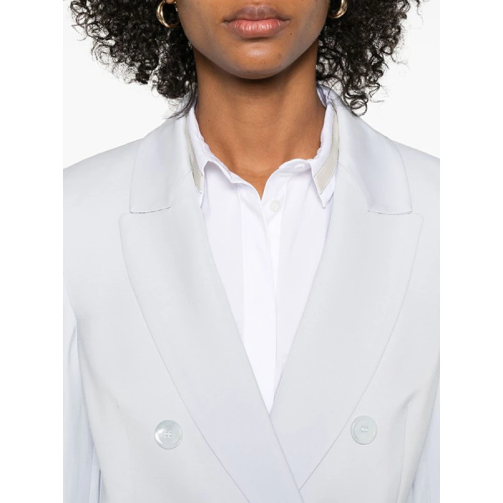 PESERICO Pastelblauwe Double-Breasted Blazer met Schoudervullingen Blue Dames