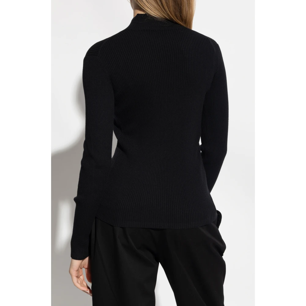 Maison Kitsuné Geribbelde top met opstaande kraag Black Dames