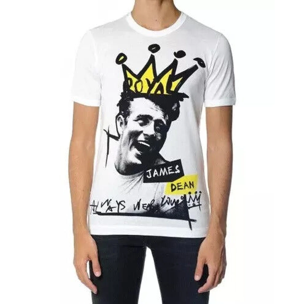 Dolce & Gabbana Men's White T-Shirts, Xs, Graphic Cotton T-Shirt With Short Sleeves