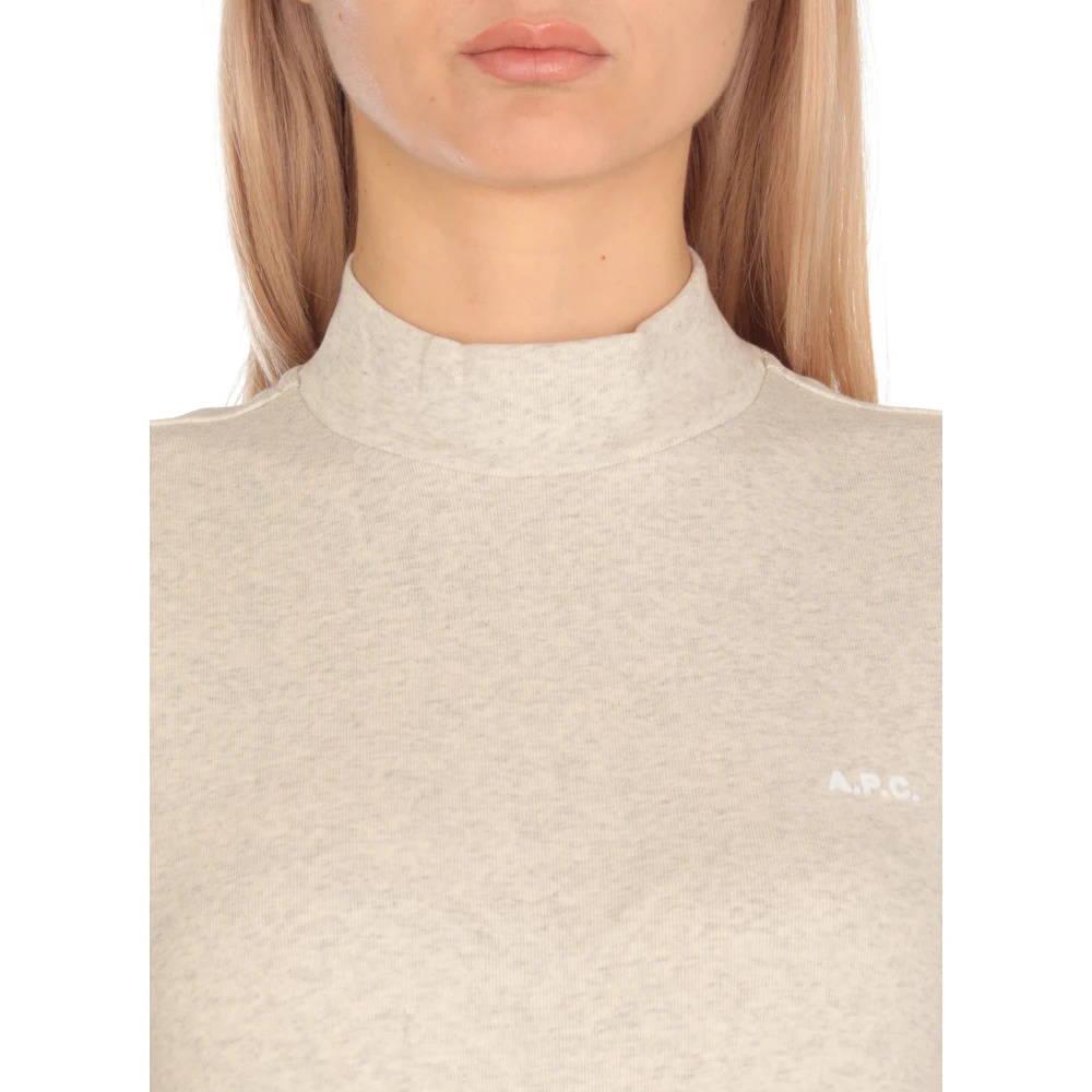 A.p.c. Grijze Katoenen Crewneck T-shirt met Logo Gray Dames