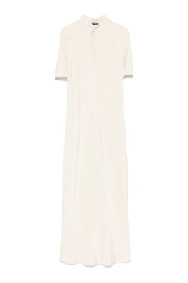 Beige Silk Midi Klänning med Nyckelhålsringning