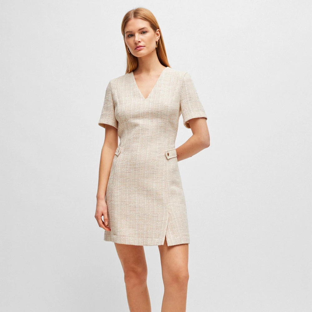 Hugo Boss Tweed Jurk Destena2 Beige Dames