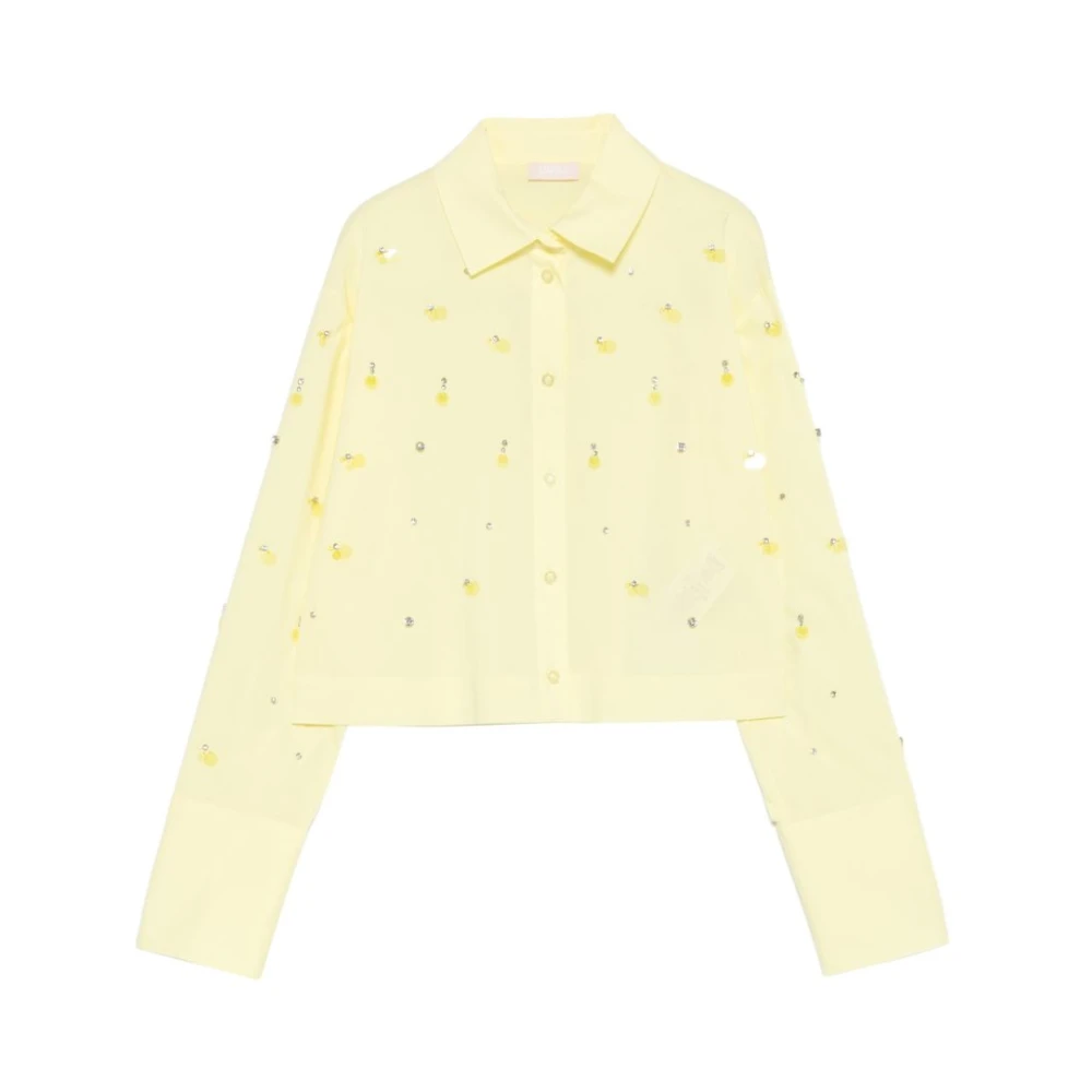 Liu Jo Vrouw Groente Overhemden Dames, Groen, L, Pailletten, Boxy Shirt Met Pailletten- En Siersteendetails