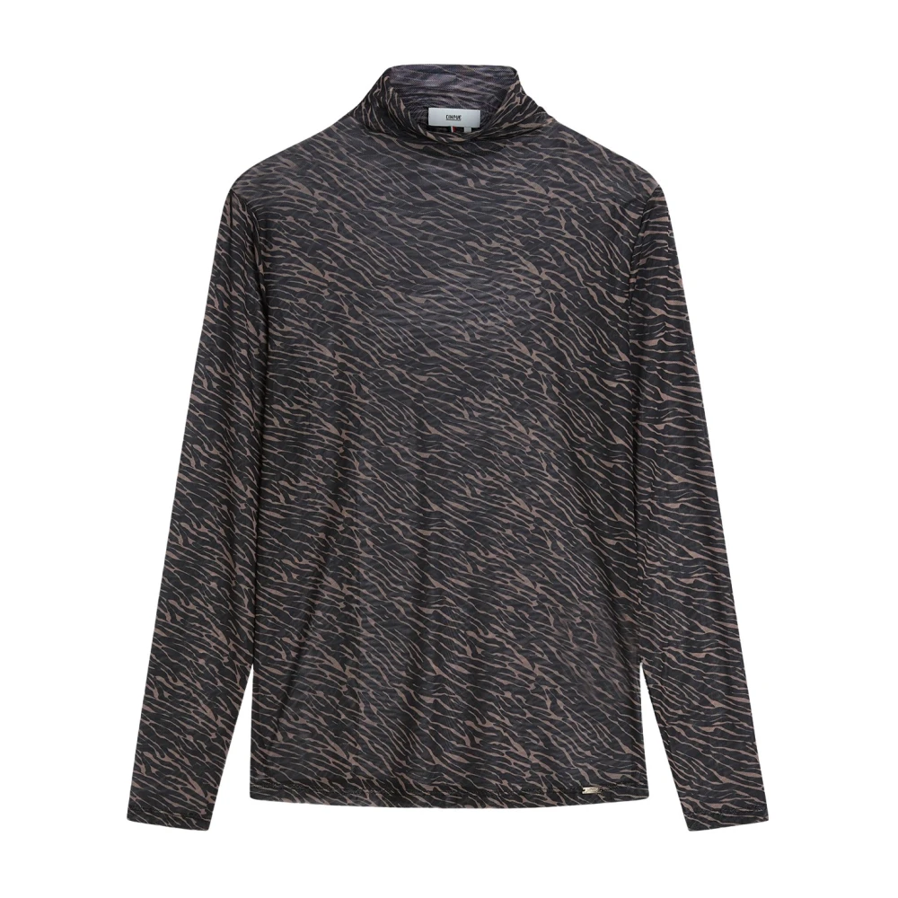 CINQUE Zebra Print Mesh Longsleeve Top Black Dames