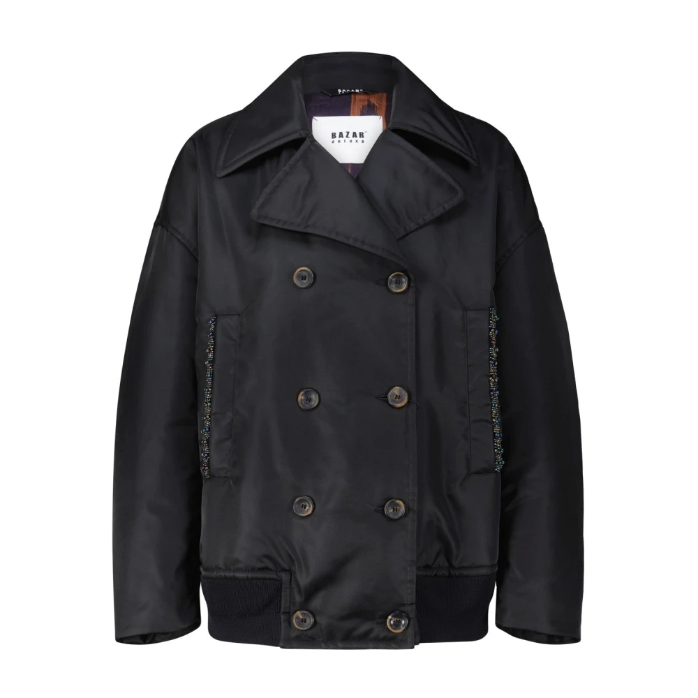 Bazar deluxe Elegante pareldetail jas Black Dames
