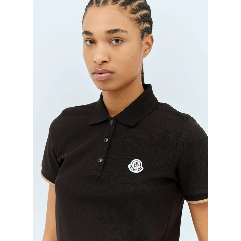 Moncler Klassieke Logo Patch Polo Shirt Black Dames