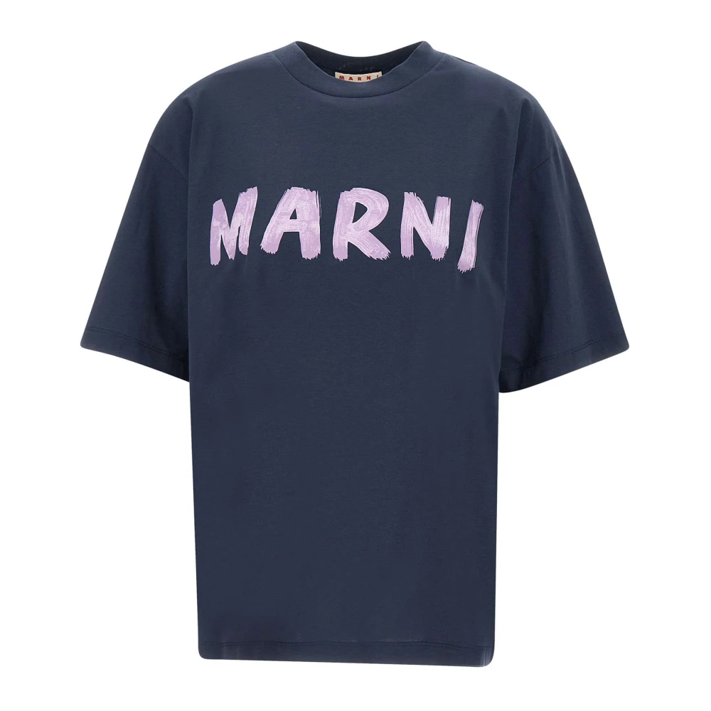 Marni Organisch Katoenen Logo T-Shirt Blue Dames