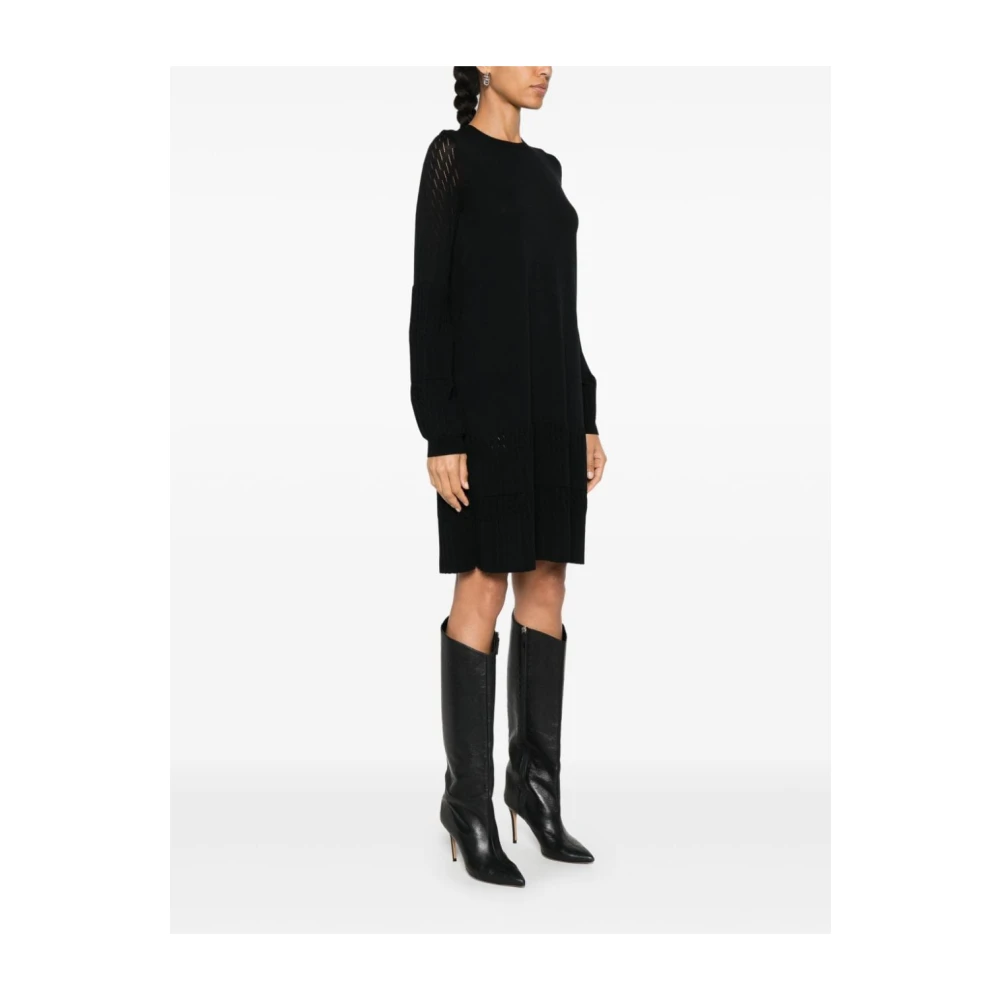 Twinset Zwart Gebreide Jurk Pointelle Ontwerp Black Dames