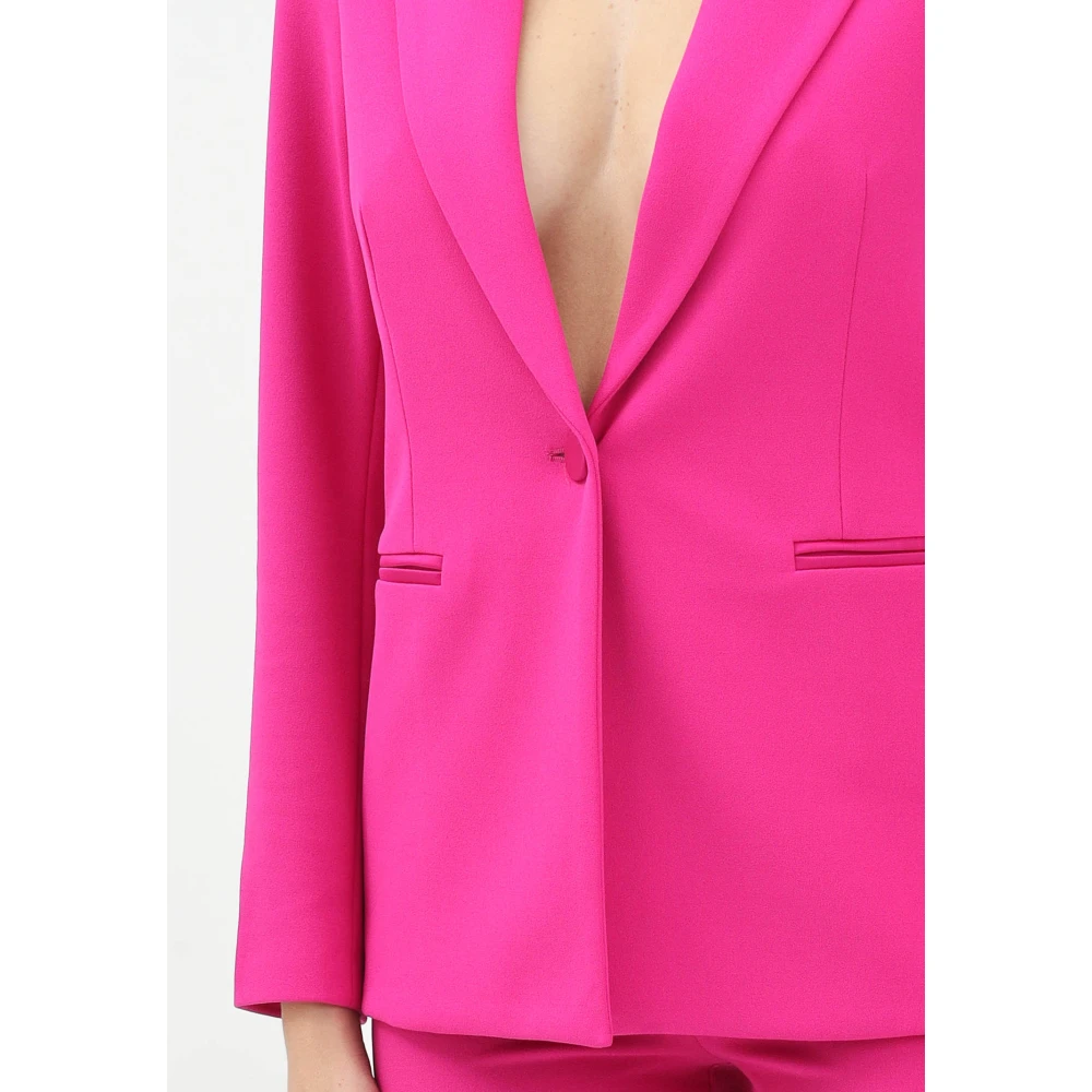 ViCOLO Gestructureerde Fuchsia Jas met V-Hals Pink Dames