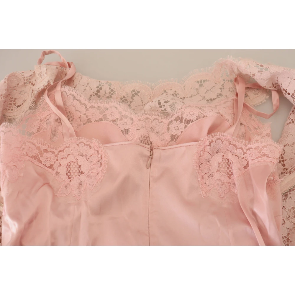 Dolce & Gabbana Roze Bloemen Kant Mouwloze Tank Blouse Top Pink Dames