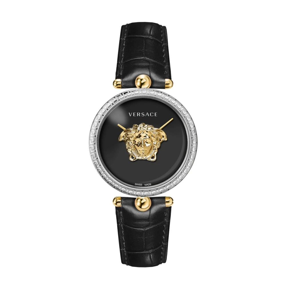 Versace Women's Gray Palazzo Black Leather Watch - Watches - One Size - Accessories