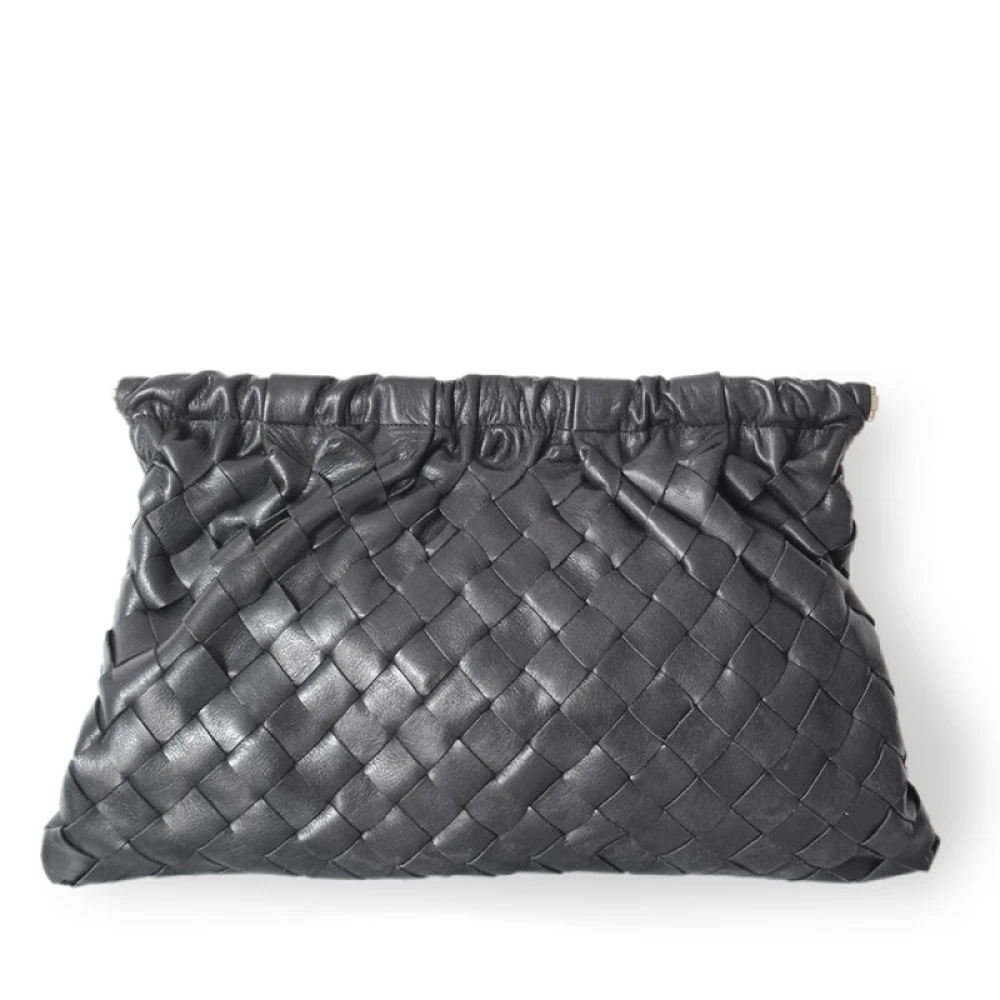 Claramonte Zwarte Geweven Leren Clutch Tas Black Dames