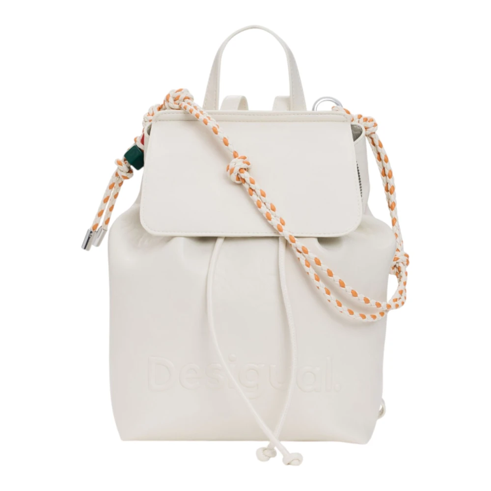 Desigual White Backpacks, Female, One Size, Half Logo Luena Mini Backpack