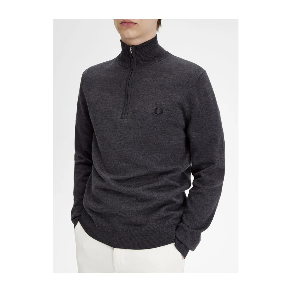 Fred Perry Klassieke Half Zip Merino Wol Trui Gray Heren