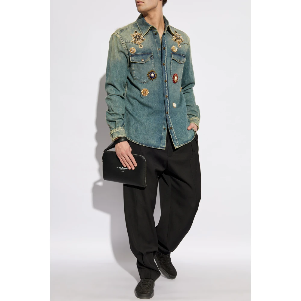 Dolce & Gabbana Denim shirt met glinsterende applicaties Blue Heren