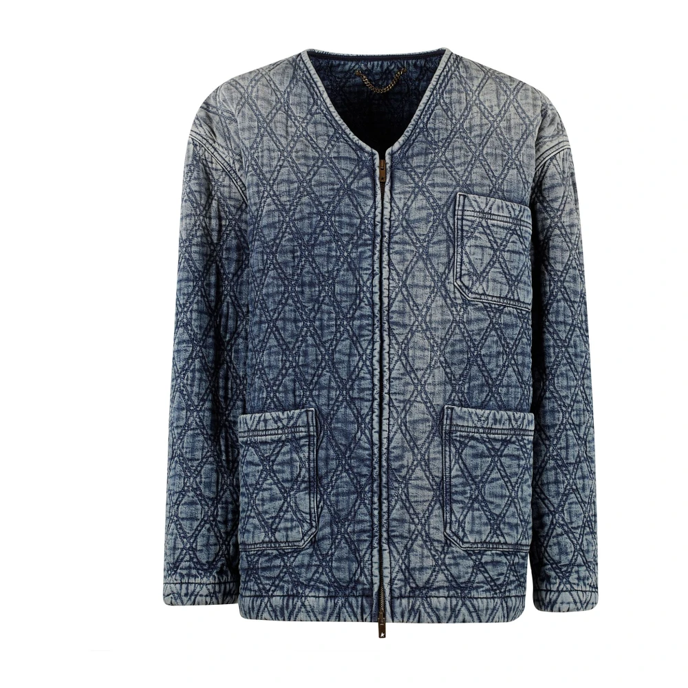 Golden Goose Padded Jacket Full Zip Denim Wash Blue Dames