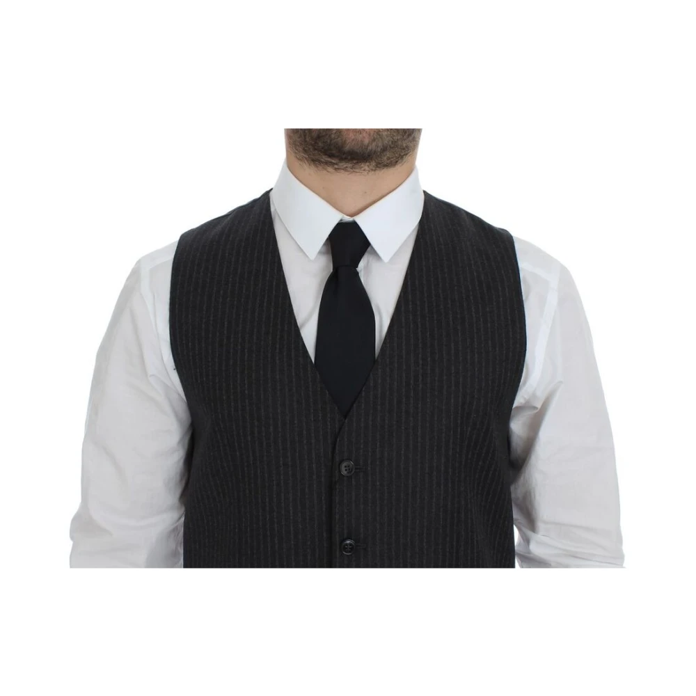 Dolce & Gabbana Grijs Gestreepte Wollen Jurk Vest Gray Heren