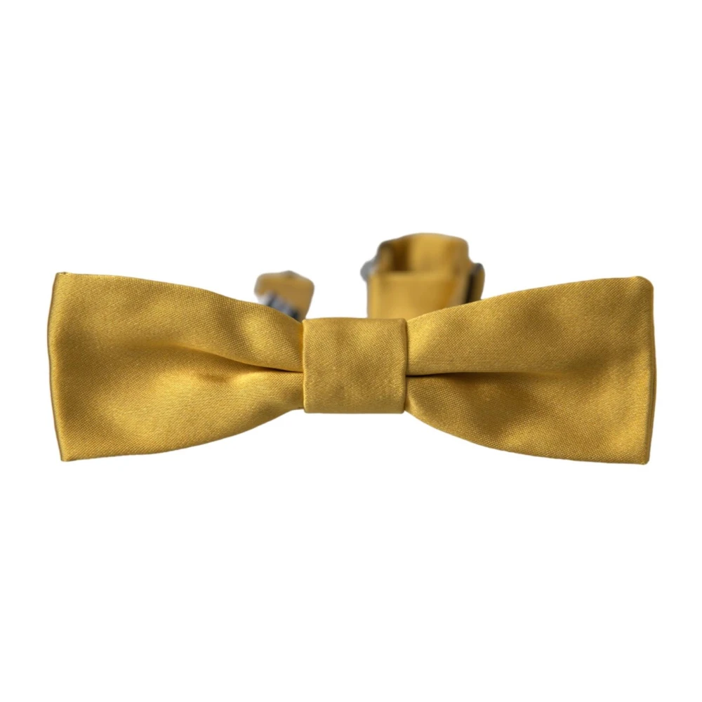 Dolce & Gabbana Zwarte Brokaat Zijden Strikdas Yellow Heren
