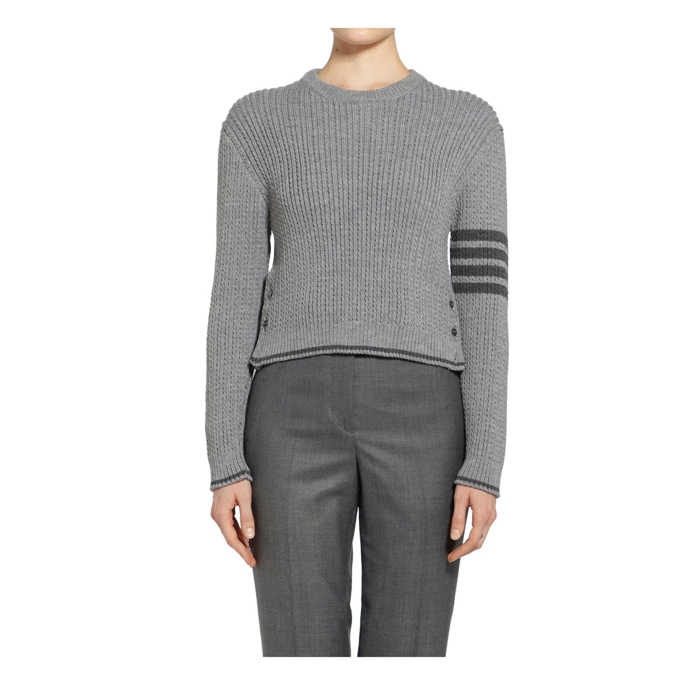 Thom Browne Cropped Cable Gebreide Trui Gray Dames