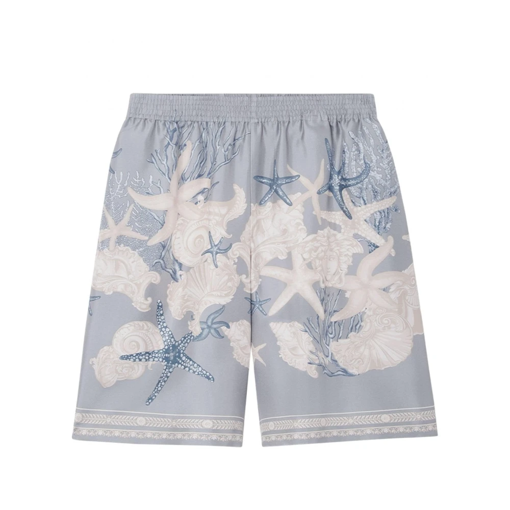 Versace Zijden Twill Print Shorts Grijs Multicolor Heren