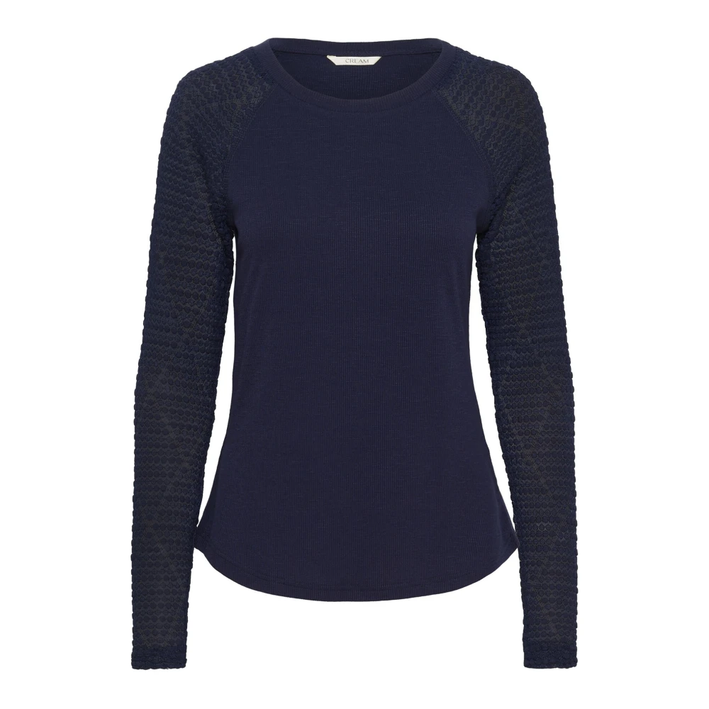 Cream Navy Blazer Geborduurde Longsleeve Top Blue Dames