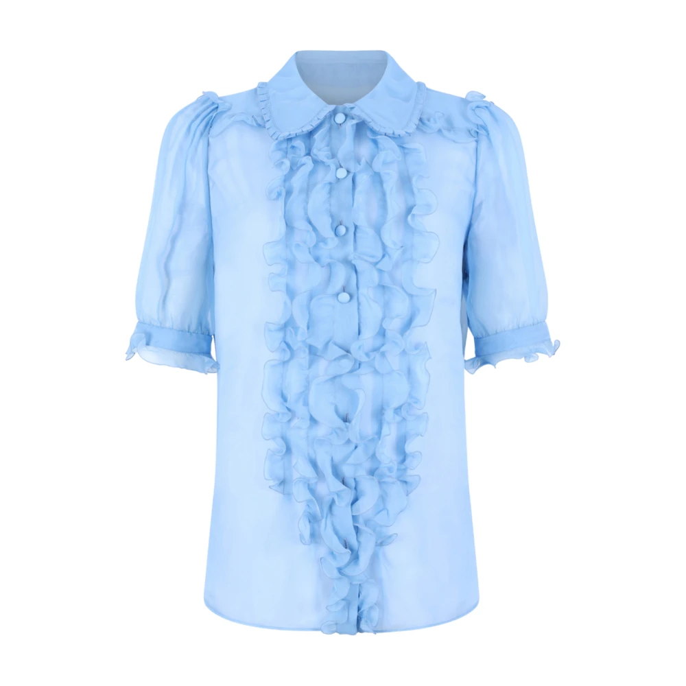 Dolce & Gabbana Women's Blue Ruffled Silk Blouse - Shirts - M - Blouses & Shirts