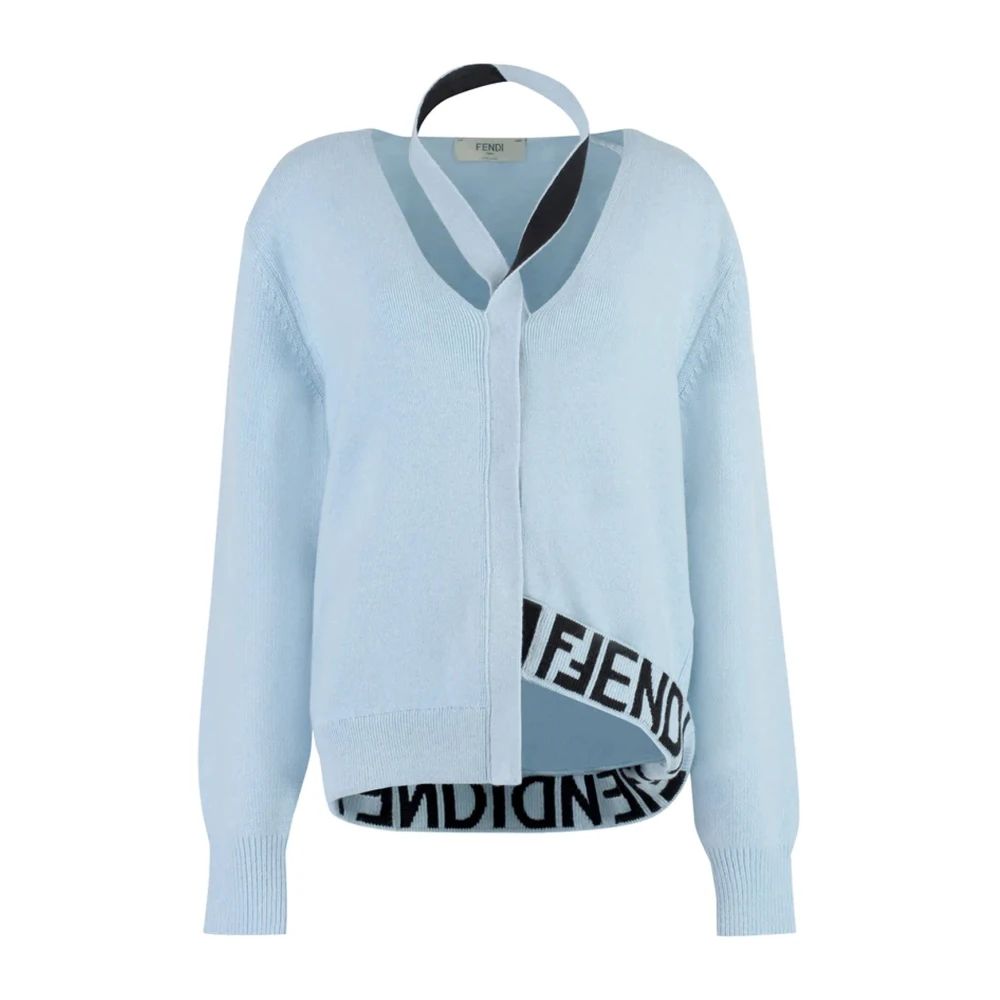 Fendi Women's Blue Wool And Cashmere Cardigan - Cardigans - 2XS - Knitwear