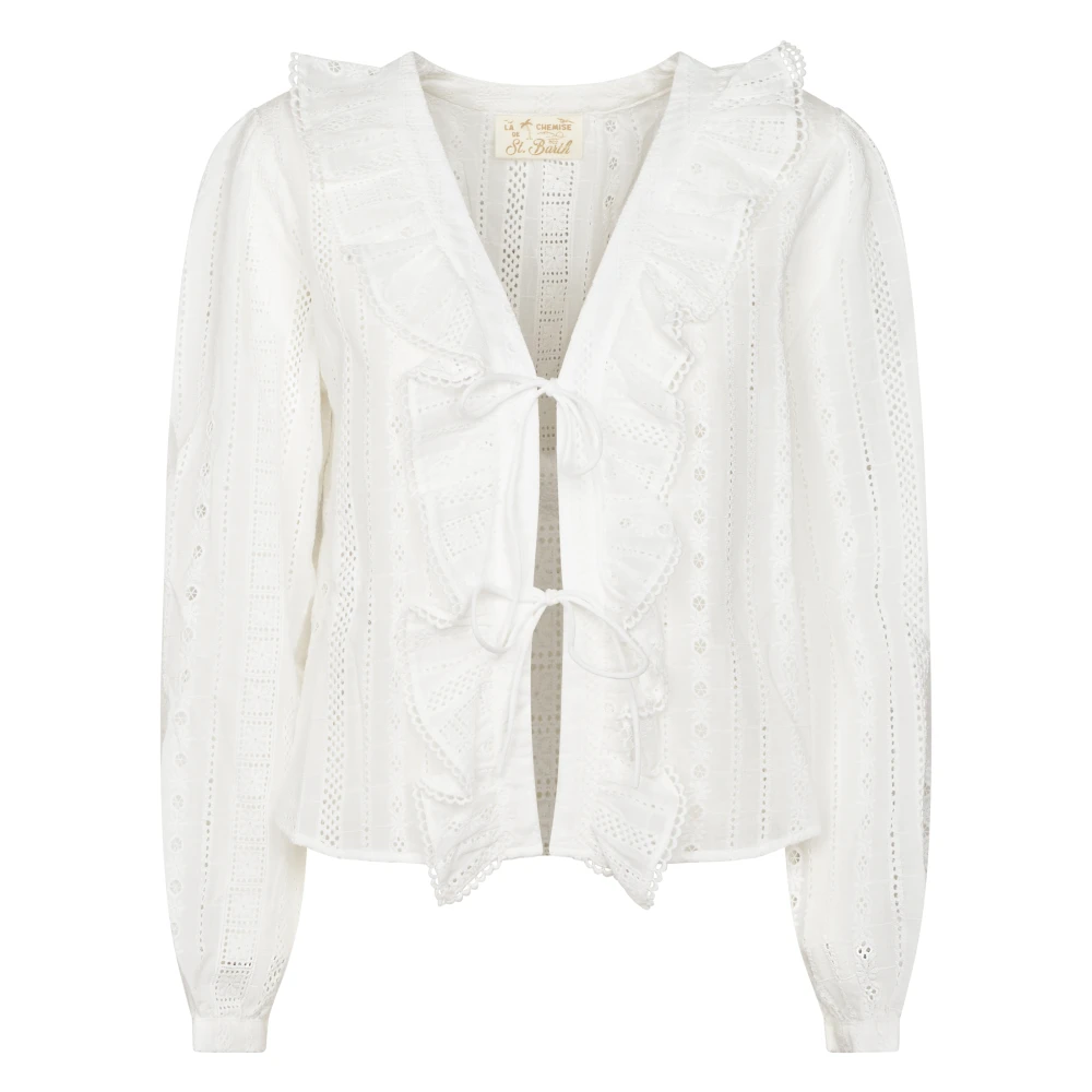 Mc2 Saint Barth White Evie Sangallo Stripes Embry 01 - Female - Blouses - M - Blouses & Shirts