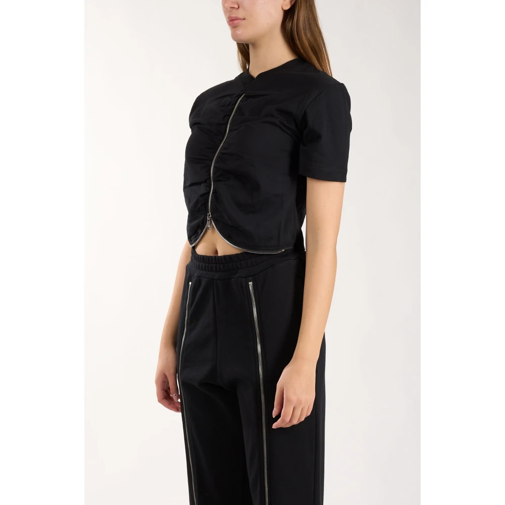 Msgm Katoenen Zip T-Shirt Black Dames