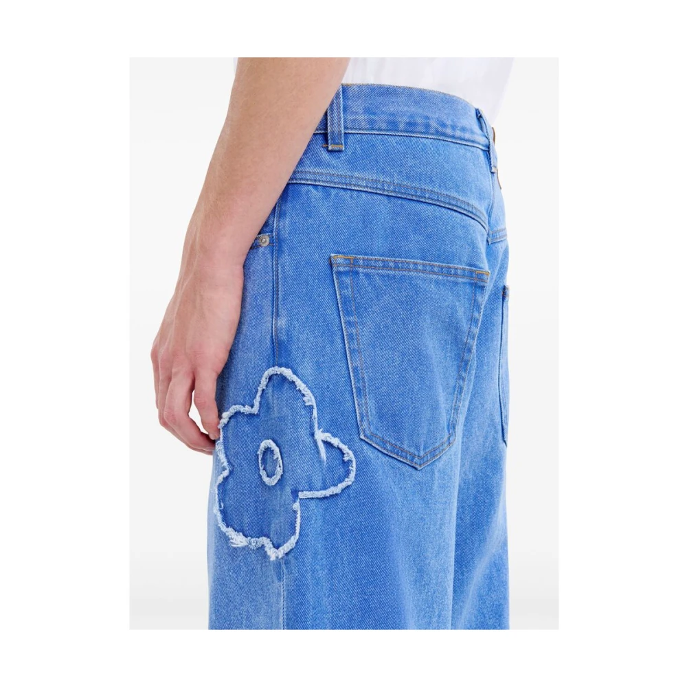 Marni Bloemenapplicatie Wide Leg Jeans Blue Heren