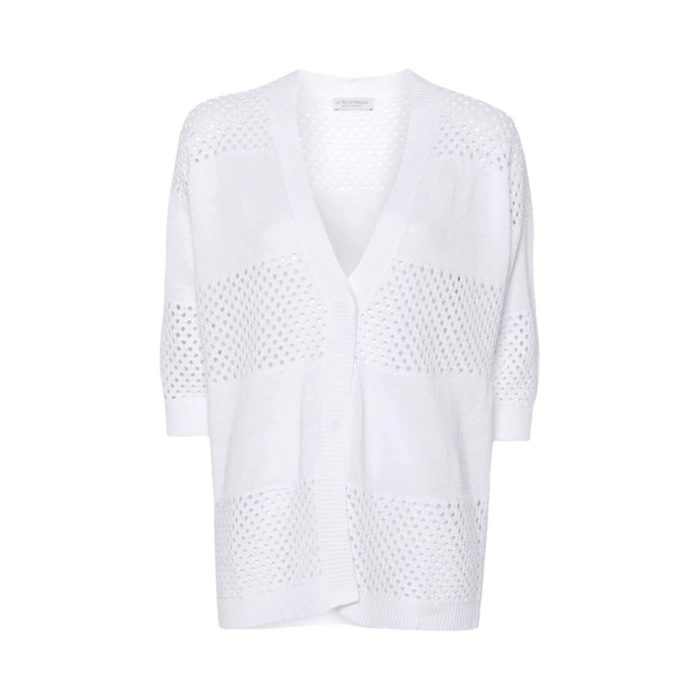 Le Tricot Perugia Vit Linneblandad Kofta White, Dam