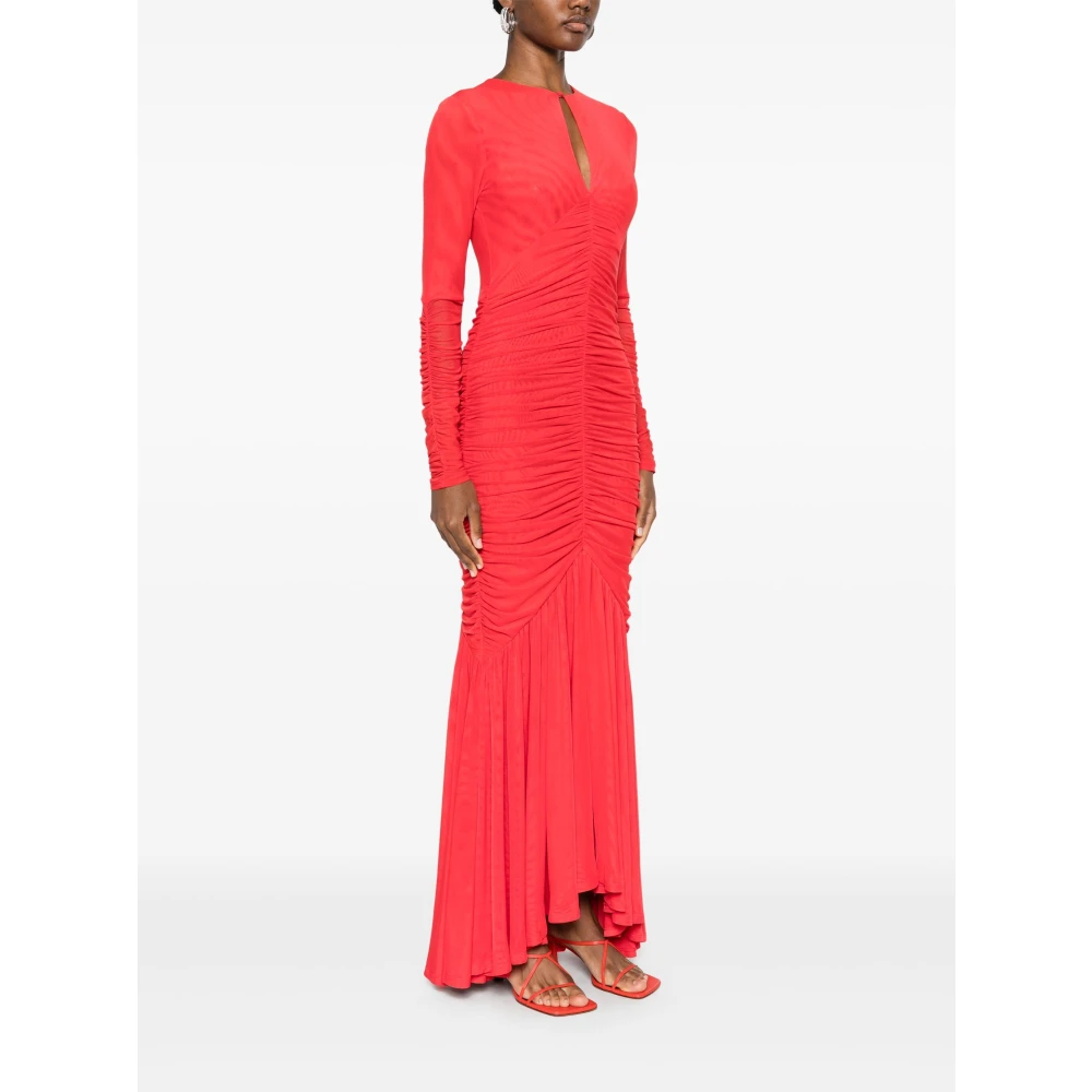 Rotate Birger Christensen Rode Jurk met Ruches en V-hals Red Dames