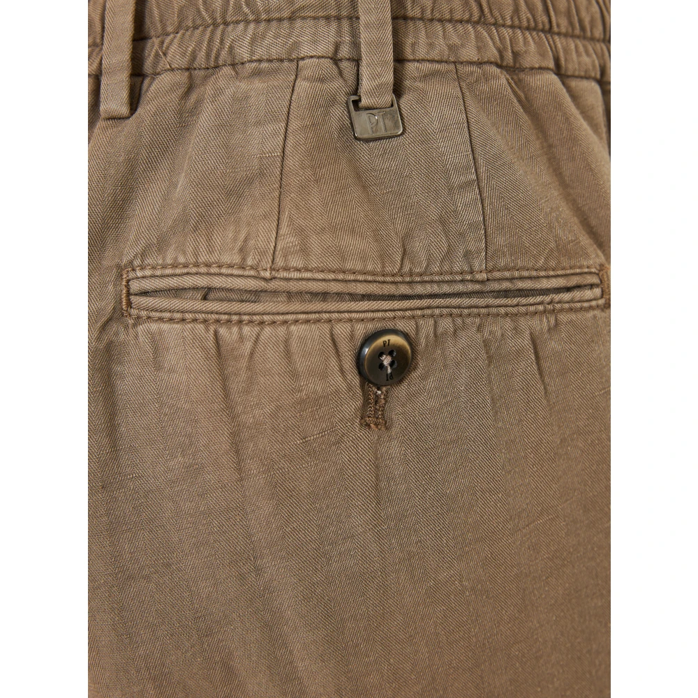 PT Torino Linnen blend broek met zakken Beige Heren